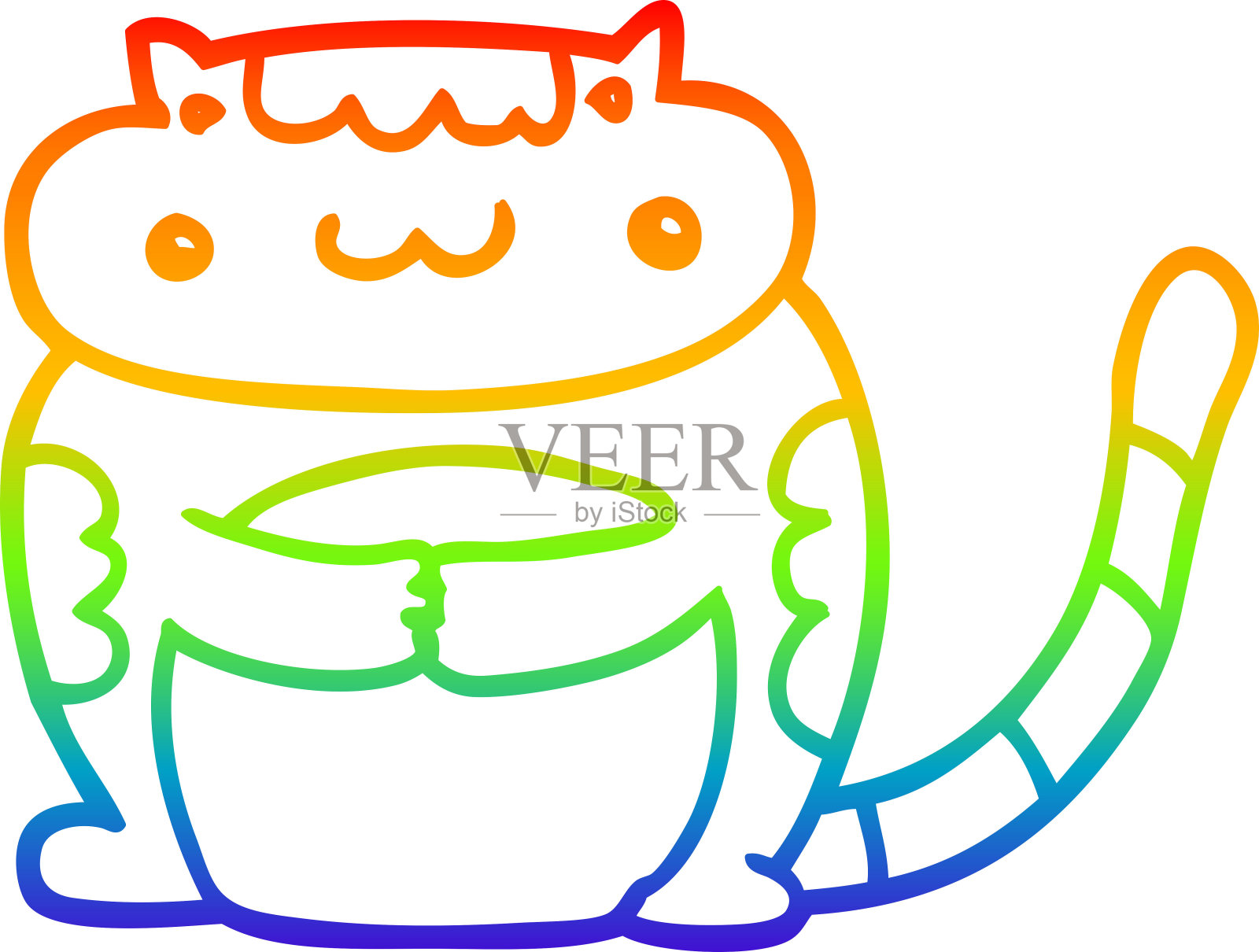 彩虹渐变线画一个可爱的卡通猫插画图片素材