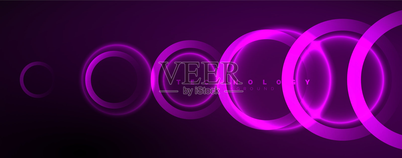 霓虹灯发光的圆圈和神奇的圆形线条插画图片素材