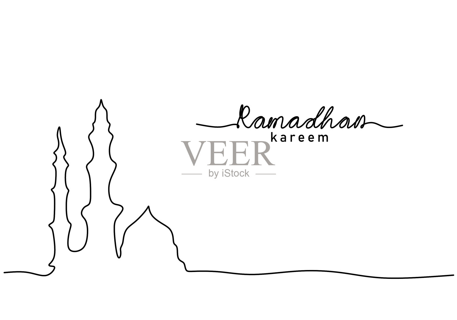 一个连续的单线大清真寺与设计元素图片