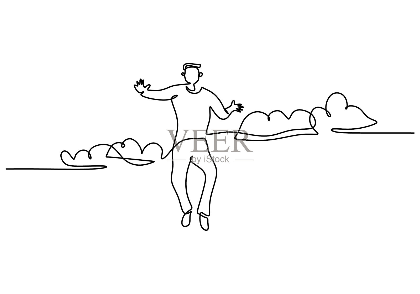 一个连续的单线快乐的男人跳跃设计元素图片