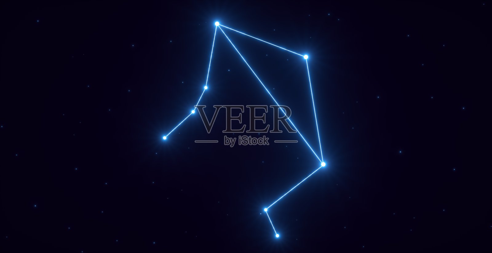 蓝色霓虹灯天秤座星座与星星- 3D插图照片摄影图片
