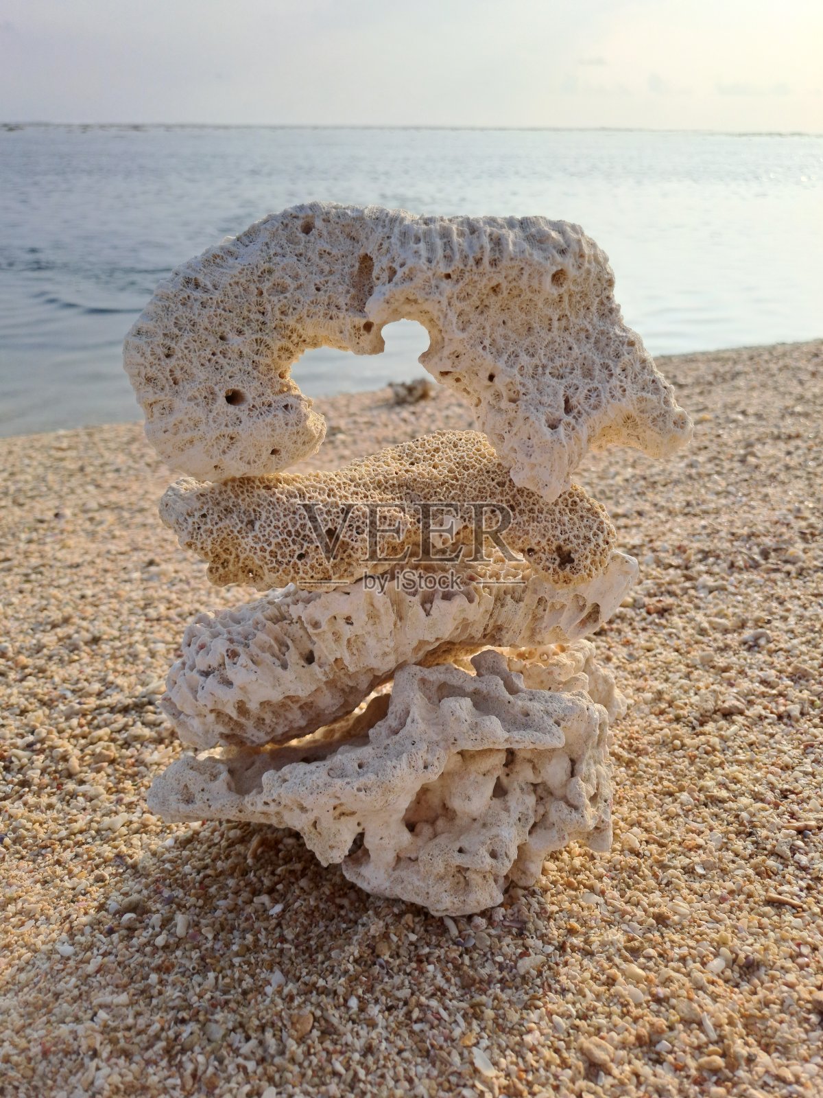 海滩上成堆的死珊瑚。拉古纳海滩，考尔，印度尼西亚，东南亚照片摄影图片