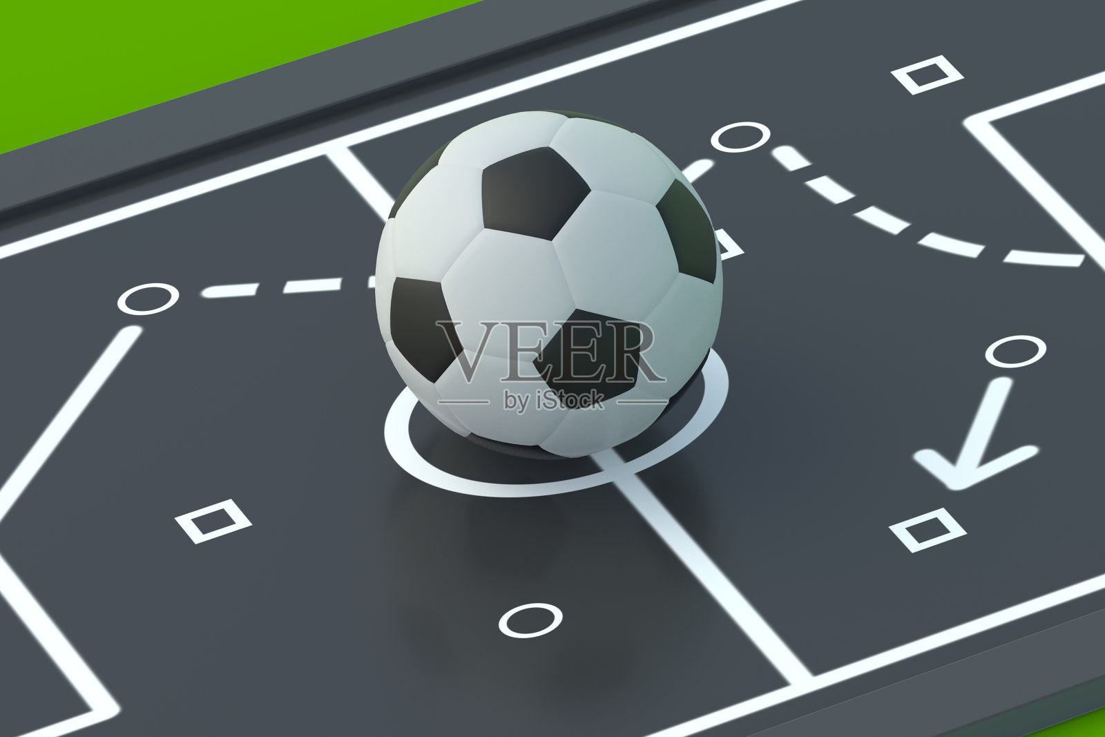 黑板与团队战术近球。足球战略概念。国际冠军。体育教育。三维渲染照片摄影图片