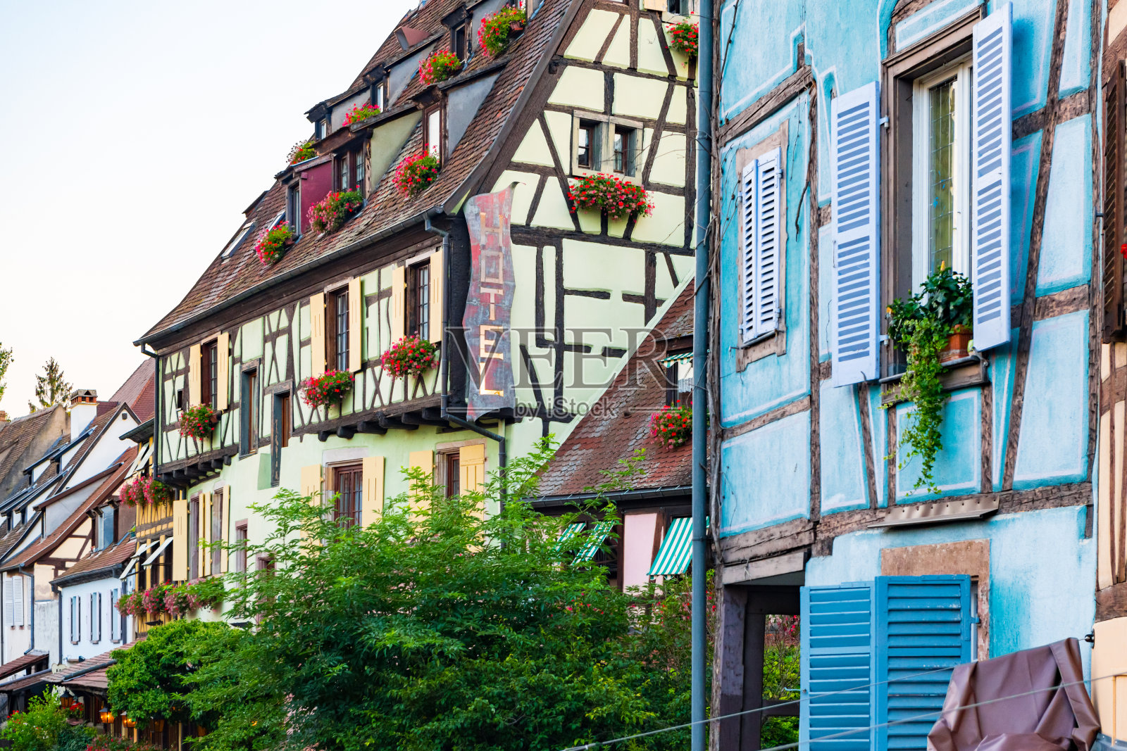 科尔马古城木结构房屋，风景秀丽，法国照片摄影图片