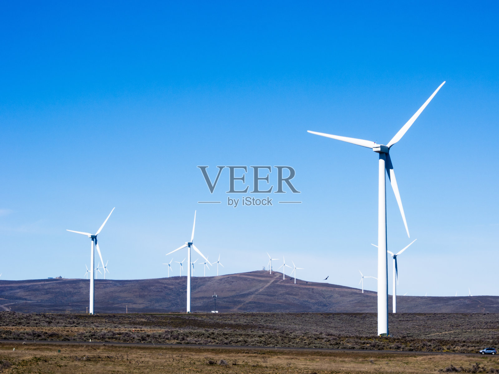 华盛顿州埃伦斯堡附近哥伦比亚河峡谷的风力涡轮机照片摄影图片