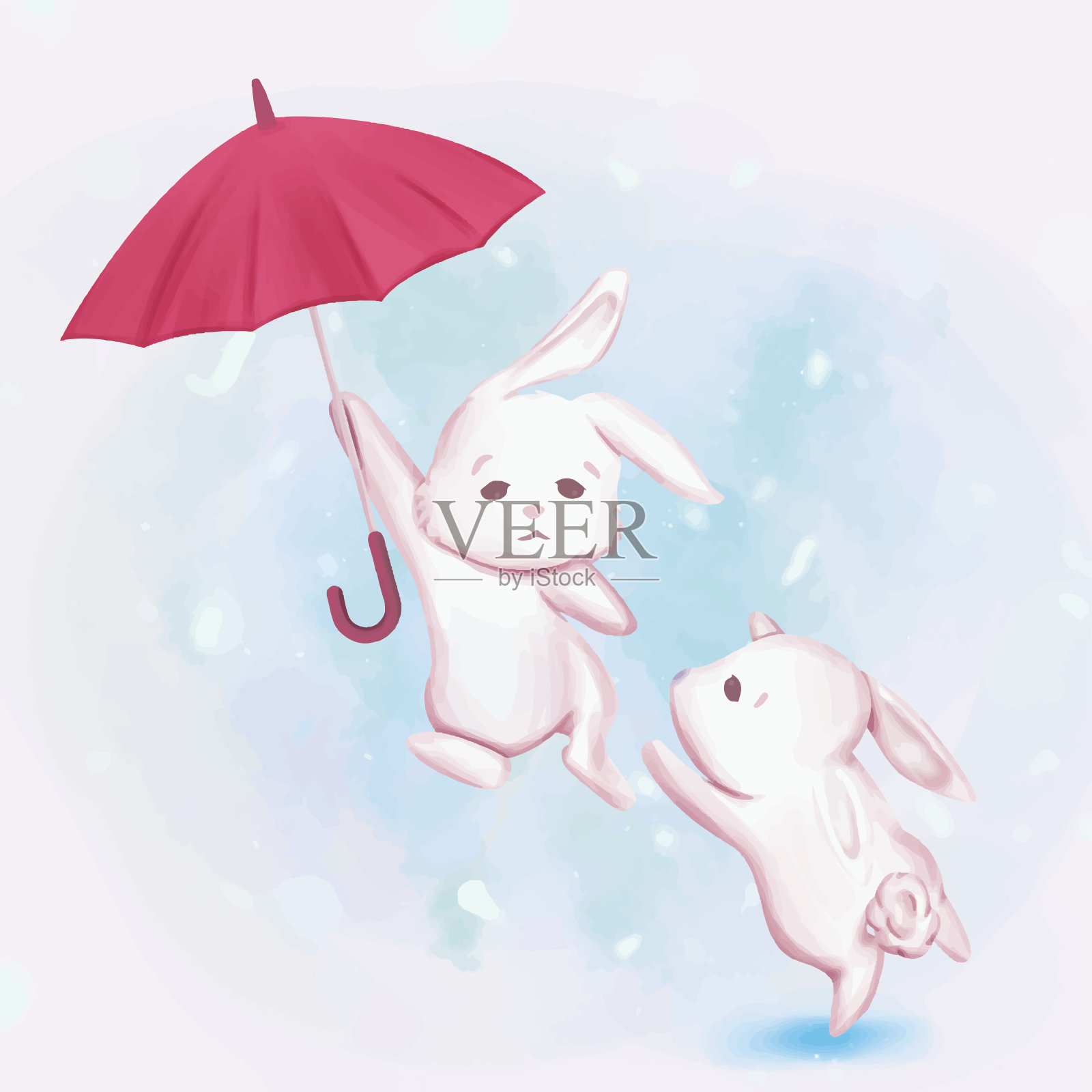 一对可爱的兔子插画图片素材