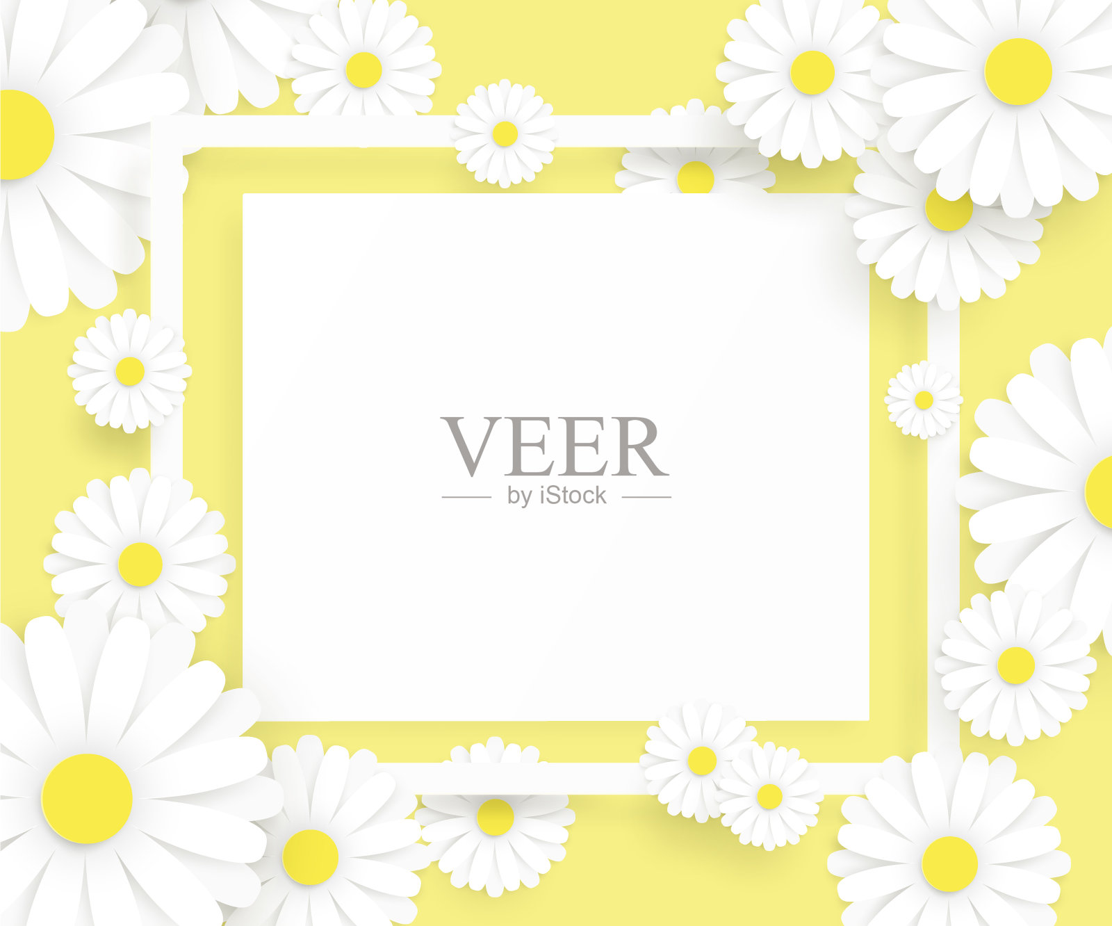 花剪纸剪纸在矢量艺术设计与现实的阴影在柔和的颜色基调。用于杂志、网页、商场招牌等添加文字标签的框架或空间。插画图片素材