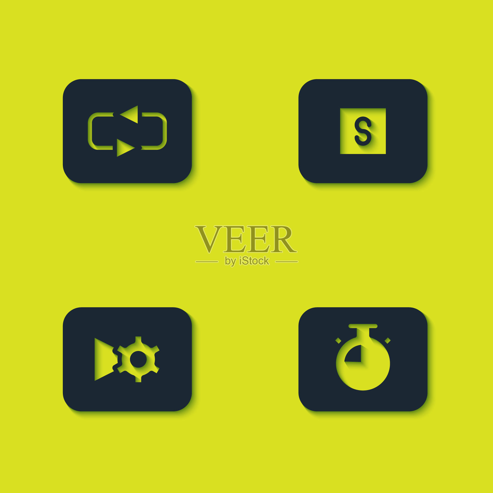 设置重复按钮，秒表，音乐或视频设置和媒体图标。向量图标素材