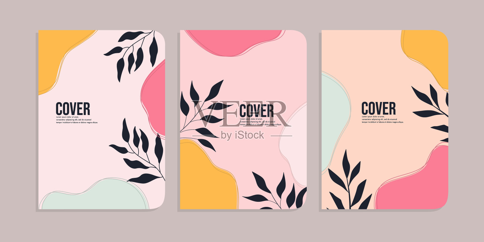 一套书封面设计与手绘花卉装饰。抽象的复古植物背景。适用于笔记本，书籍，课本，计划，小册子，书籍，目录插画图片素材