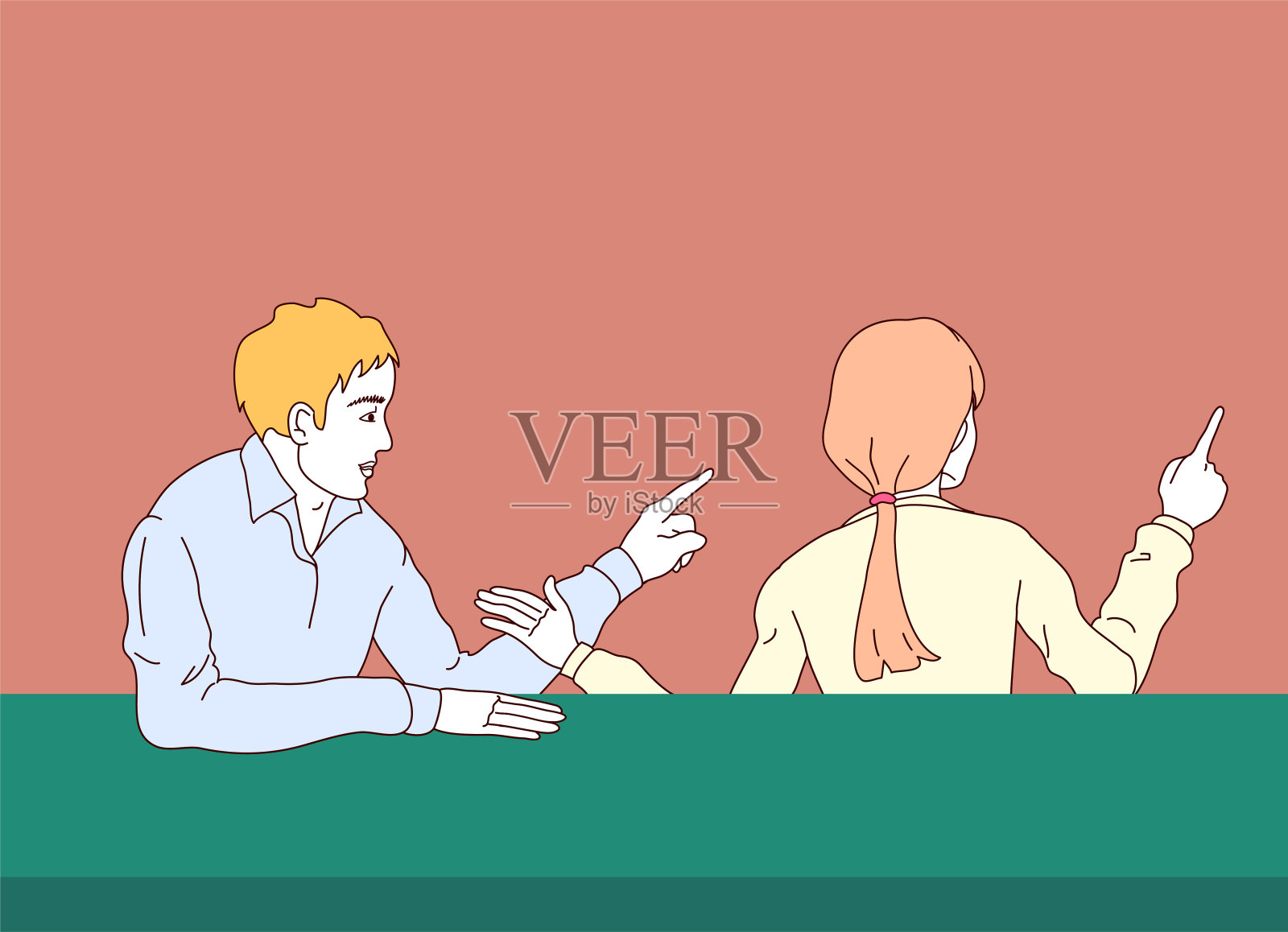 一个男人和一个女人用手指指着某物的插图插画图片素材