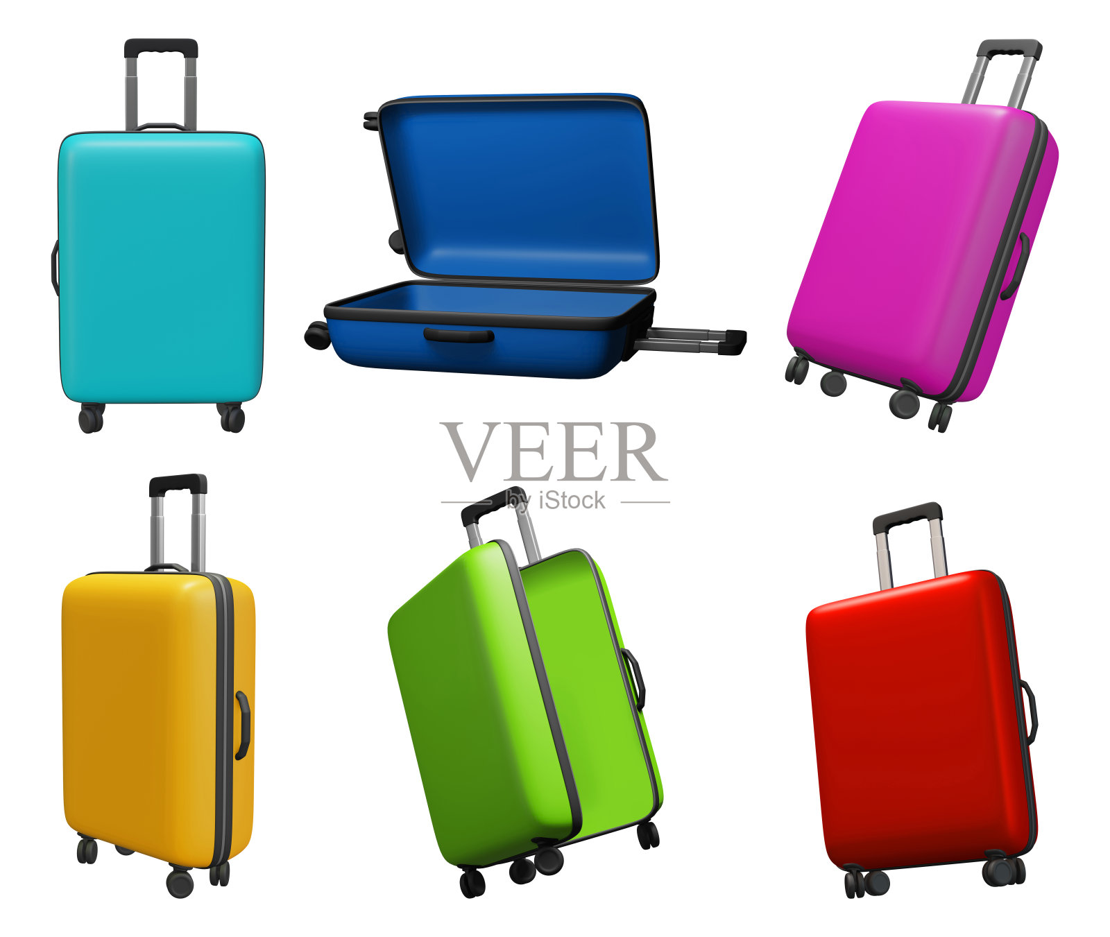 一套行李箱孤立在白色背景3d插图照片摄影图片