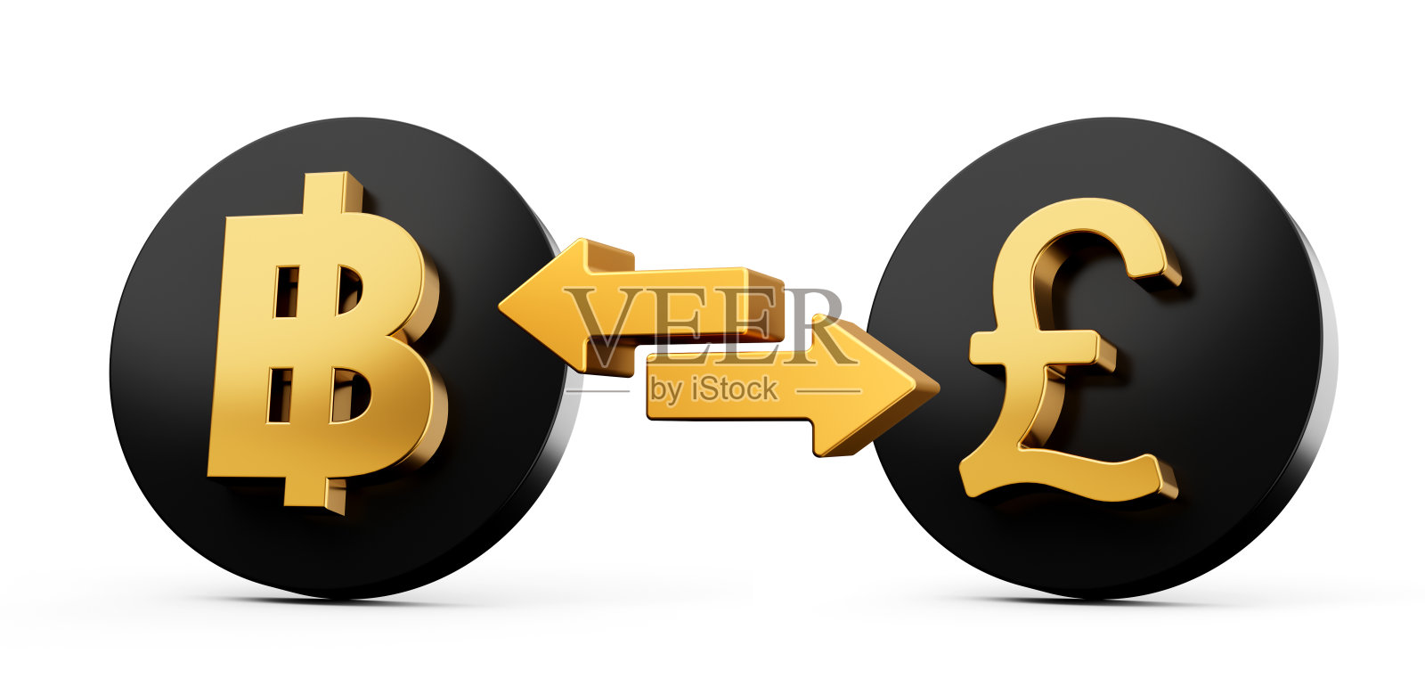 黄金和黑色泰铢镑符号符号货币兑换图标与影子。三维演示照片摄影图片