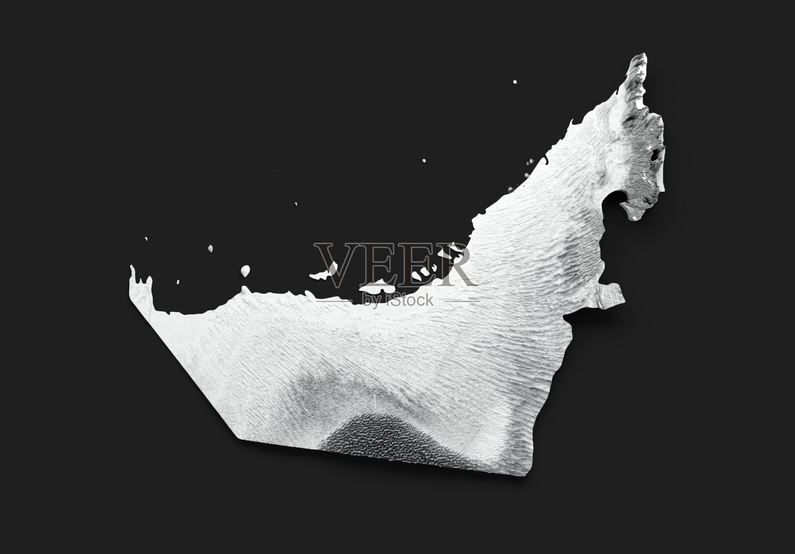 黑色背景上的迪拜地图旗帜阴影浮雕彩色高度图3D插图照片摄影图片