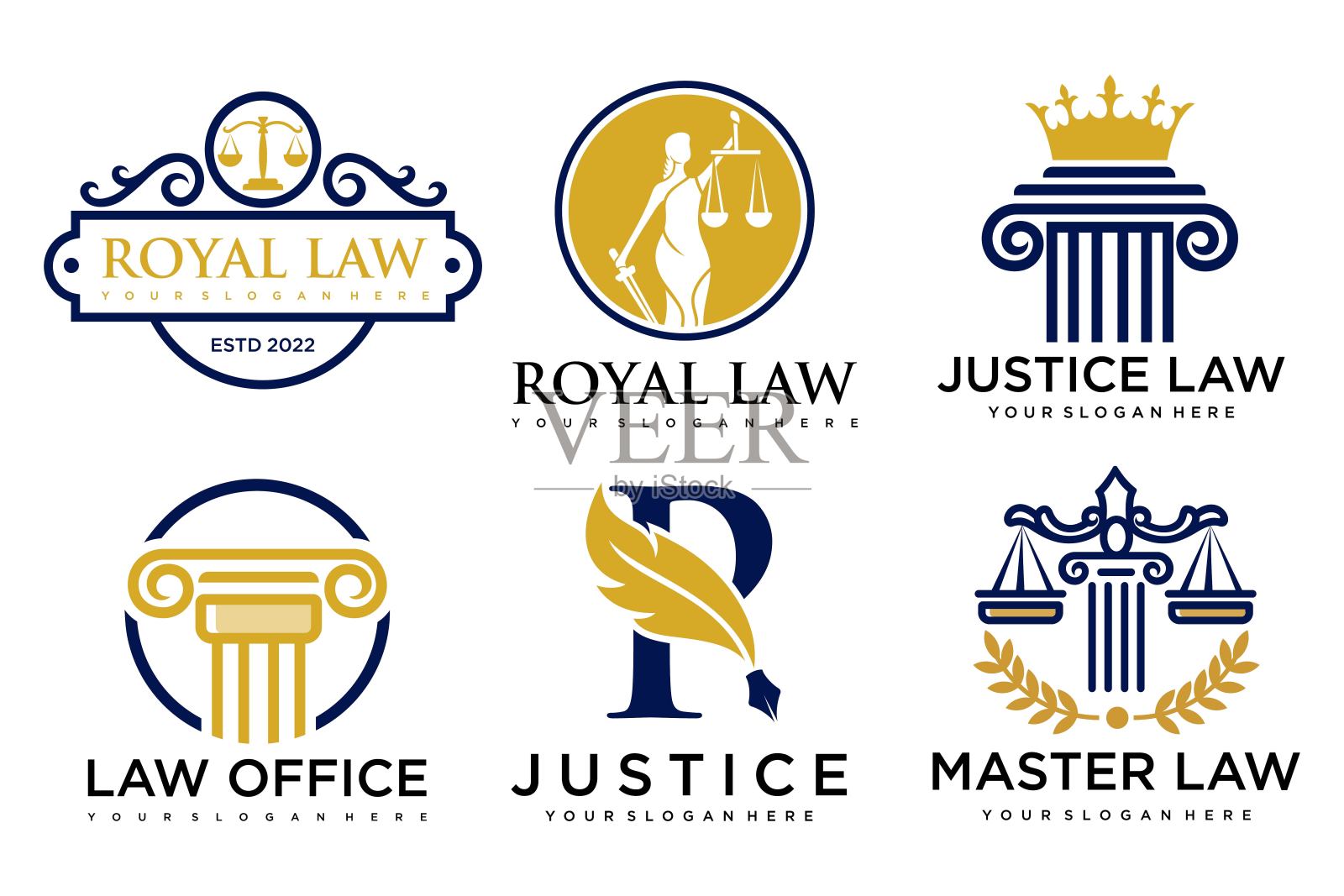 具有创意元素的法律符号合集插画图片素材