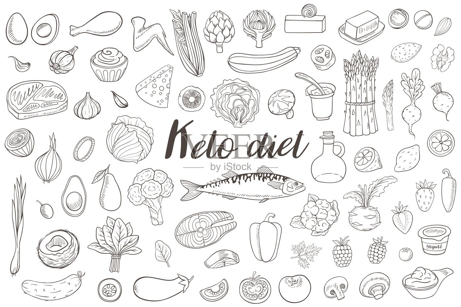 一套产品的酮饮食。插画图片素材