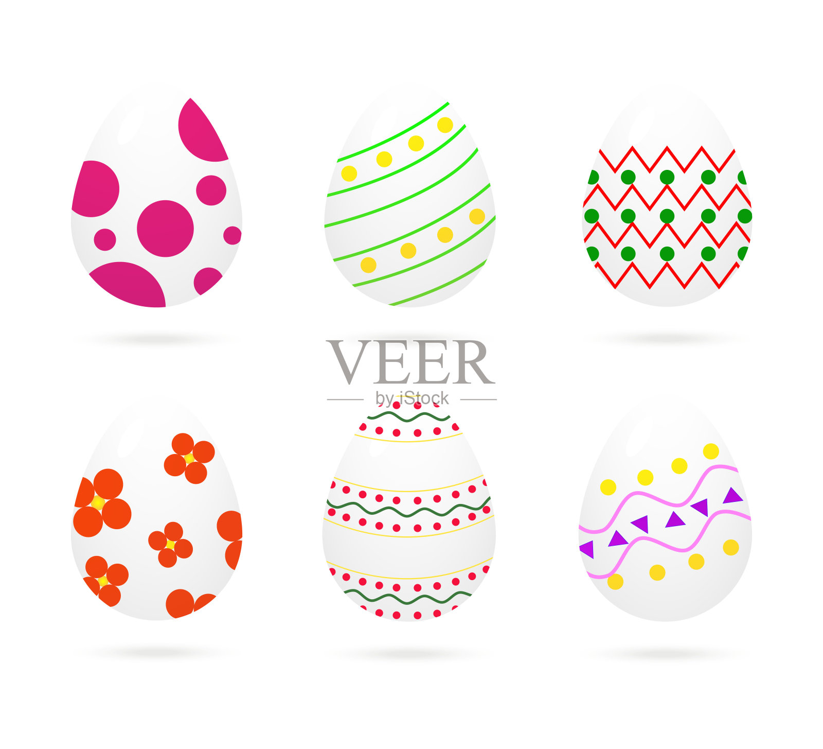 复活节快乐。白色背景上不同纹理的复活节彩蛋。春天的节日。矢量插图。复活节快乐插画图片素材