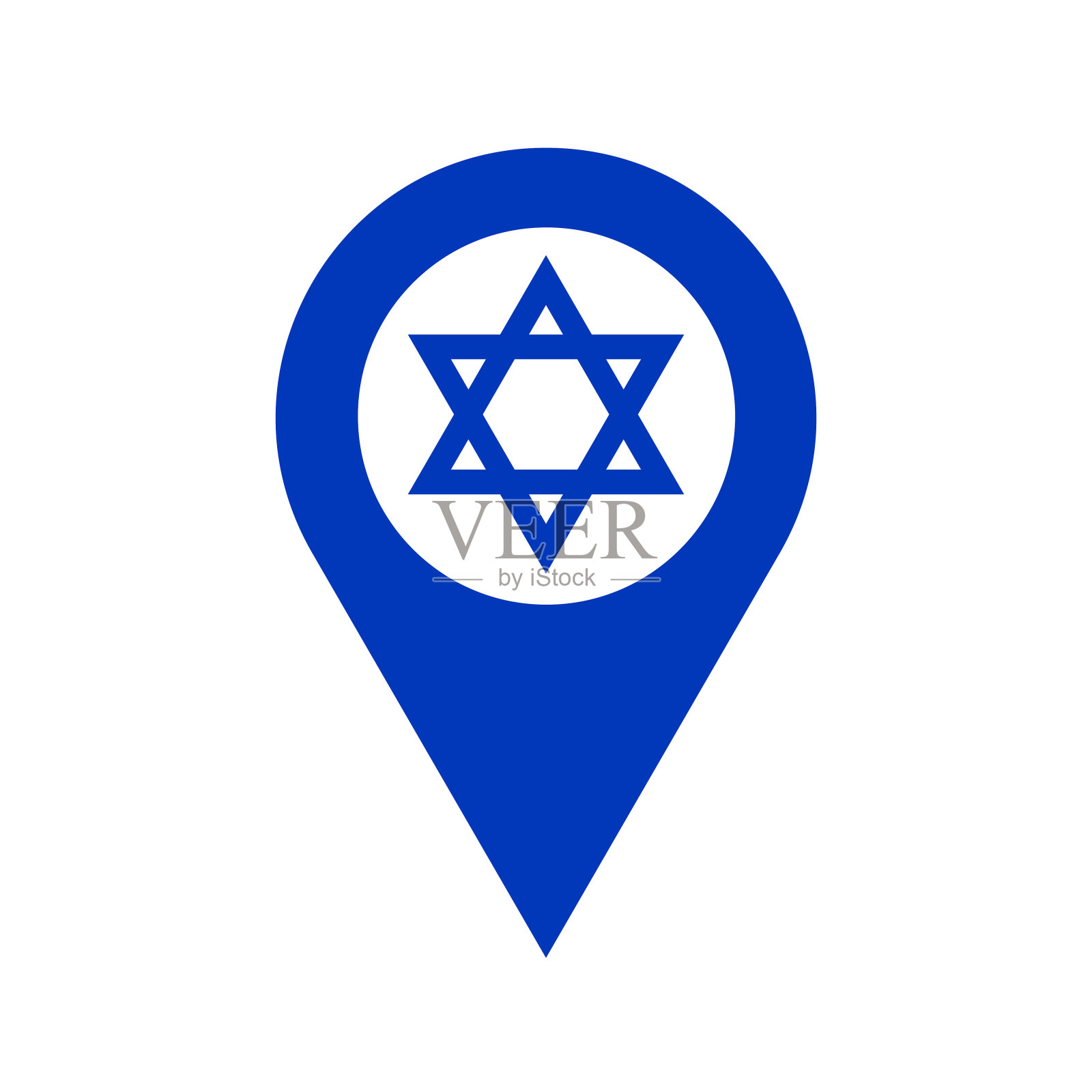 以色列定位图钉GPS标记，以色列制造标志，寻找我们标志，蓝色大卫之星矢量元素插画图片素材