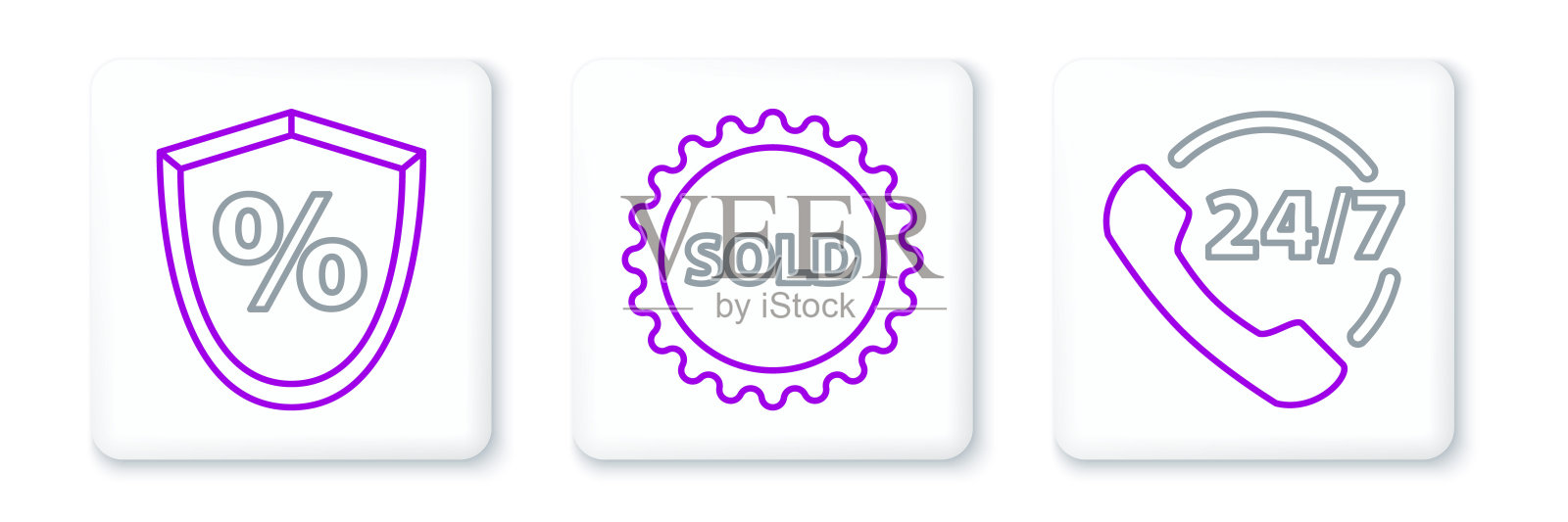 设置热线电话24小时支持，贷款率和已售标签图标。向量插画图片素材