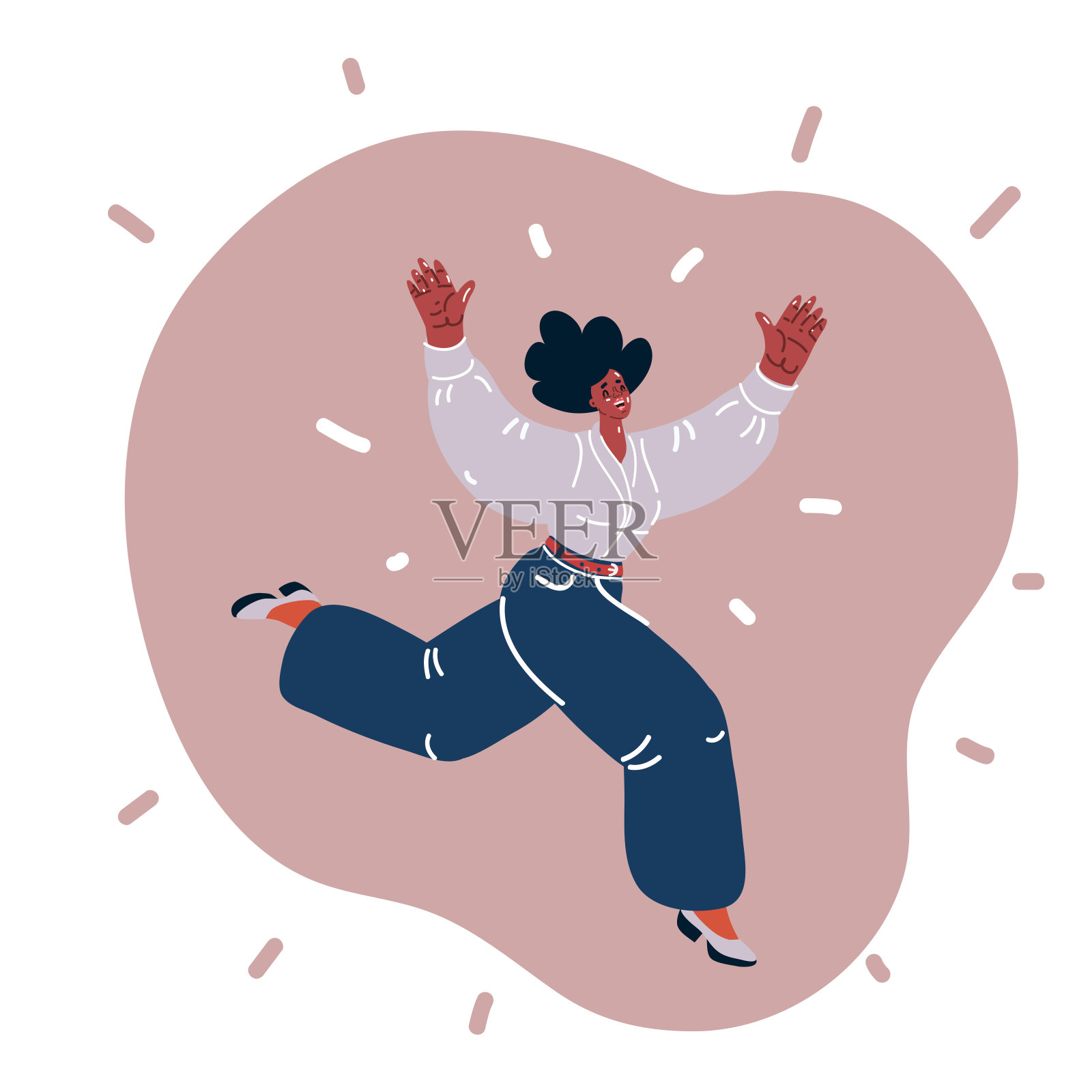 矢量说明快乐的黑人妇女在空中跳抬高插画图片素材