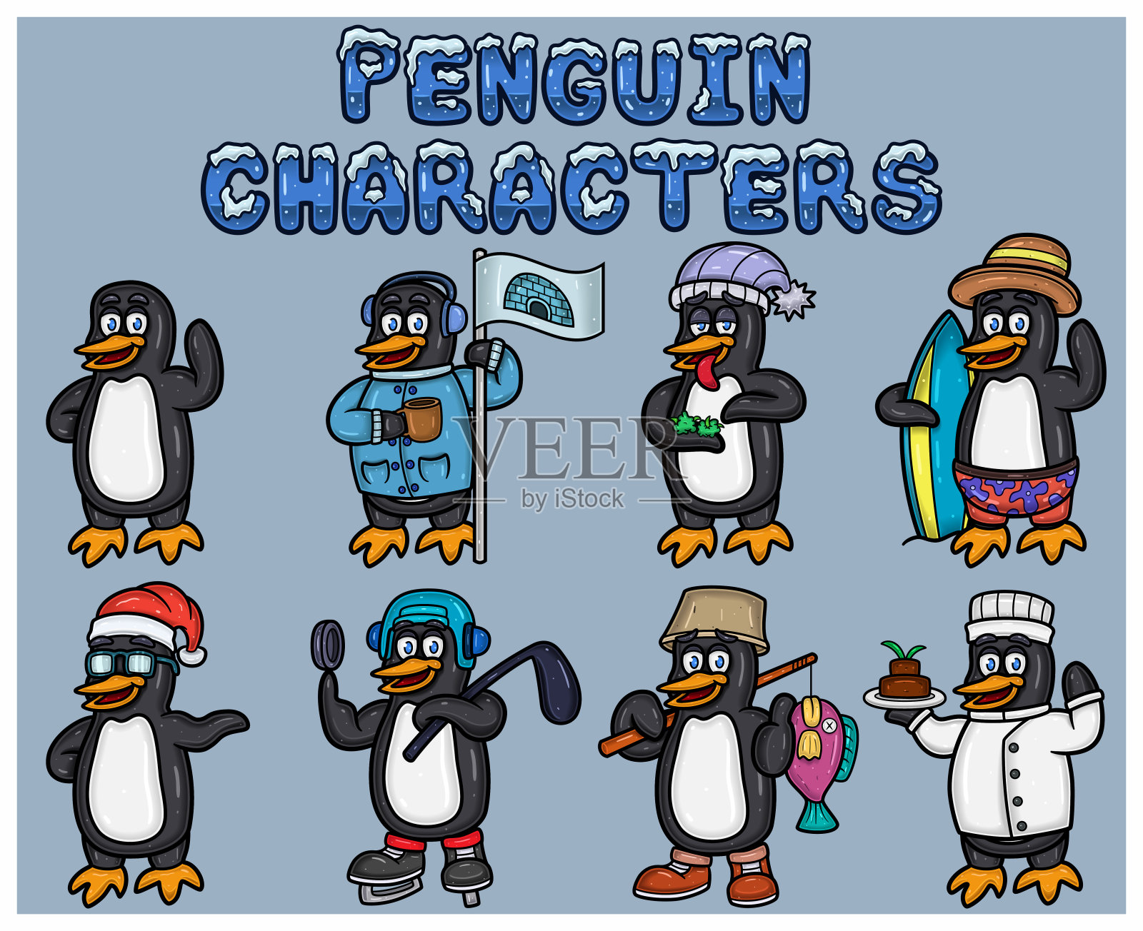 企鹅卡通吉祥物人物。简单的渐变。插画图片素材