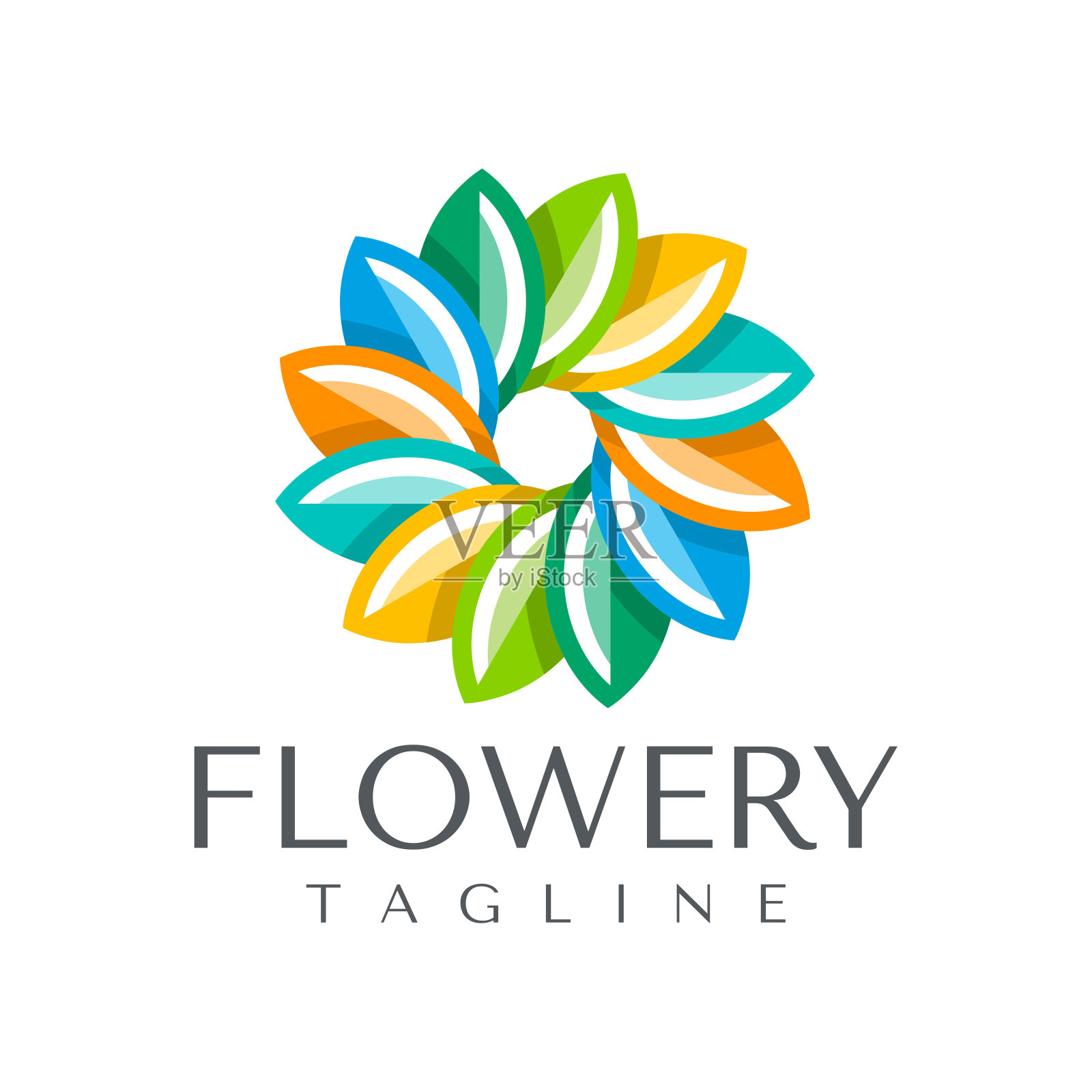 彩色抽象花卉标志设计品牌。极简主义花卉标志矢量。插画图片素材