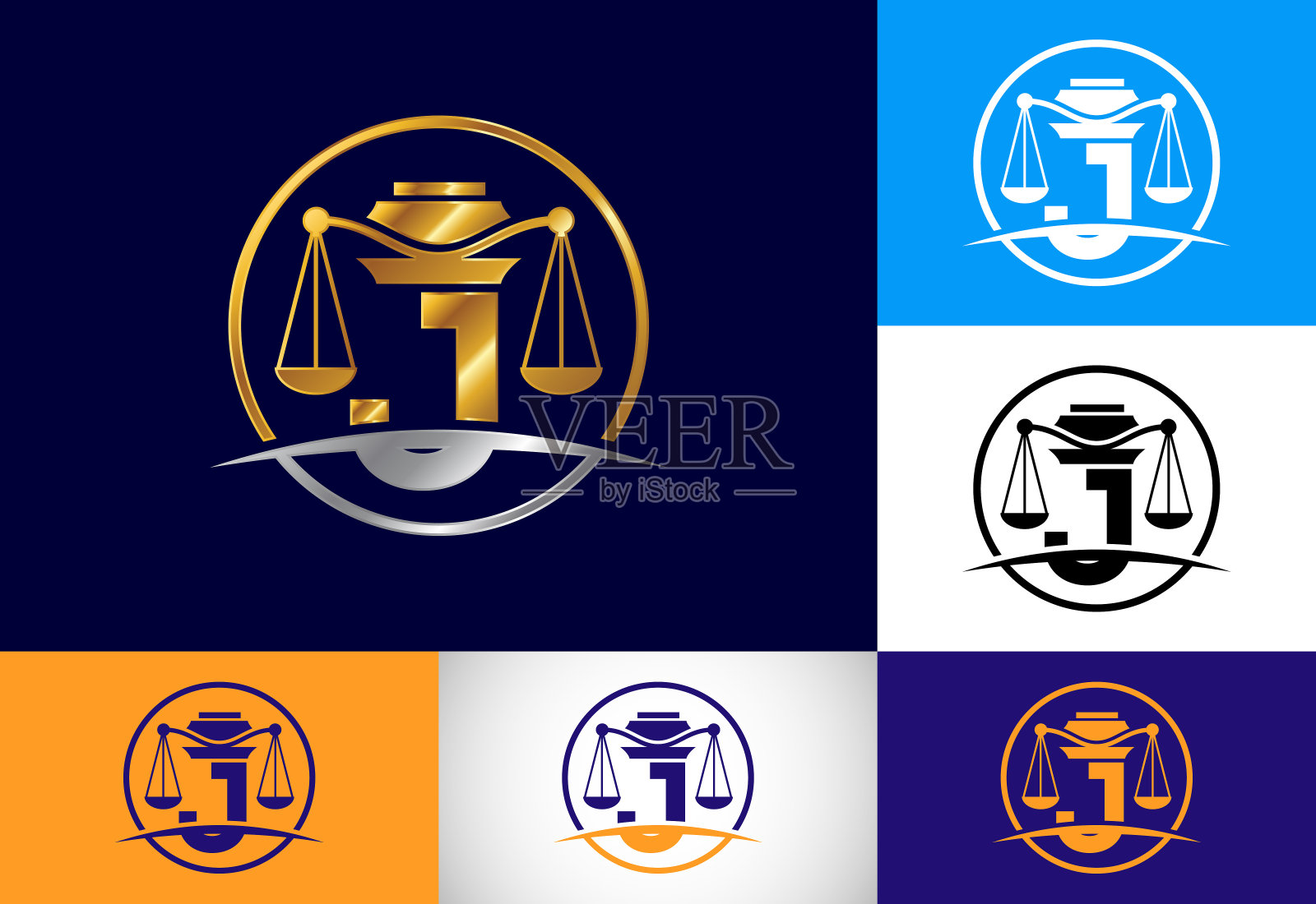 首字母字母J与法律刻度符号符号。律师事务所矢量标志设计模板插画图片素材