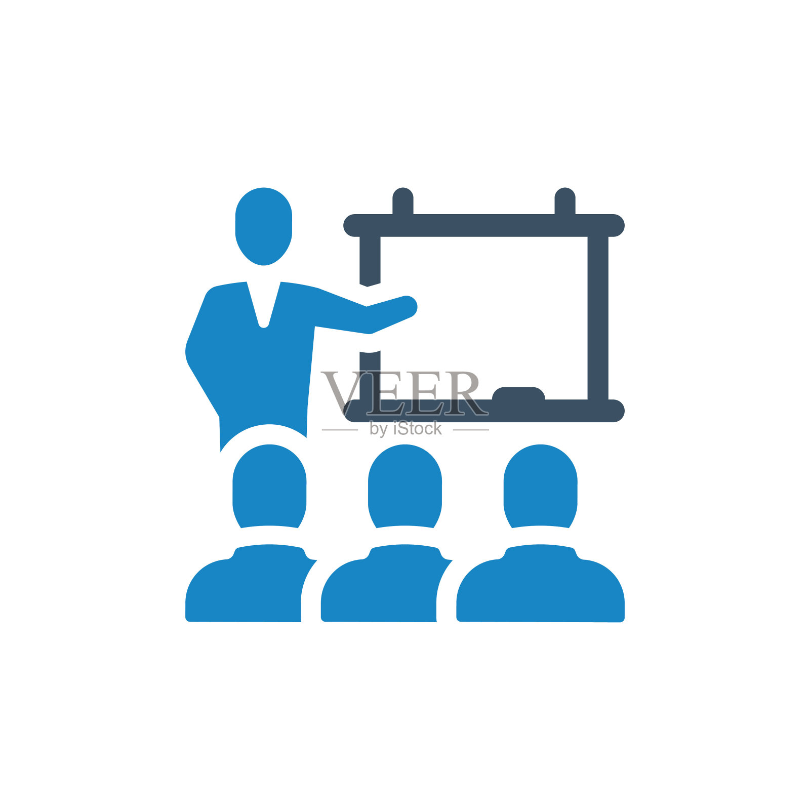 课堂演示图标矢量插图，讲师黑板上有学生立体图标。讲座或培训课程符号，白色背景上的象形文字。团队标牌用于移动概念，网页设计。矢量图形。股票插图插画图片素材