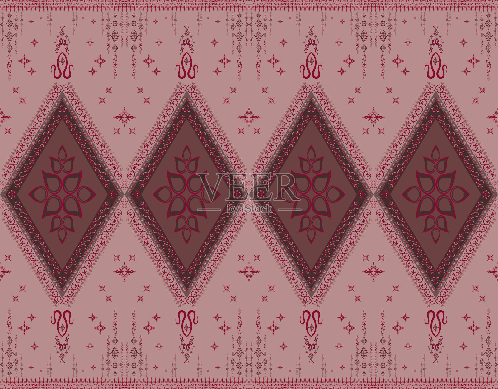 民族民间几何无缝纹样以深褐色和红吨为主插画图片素材