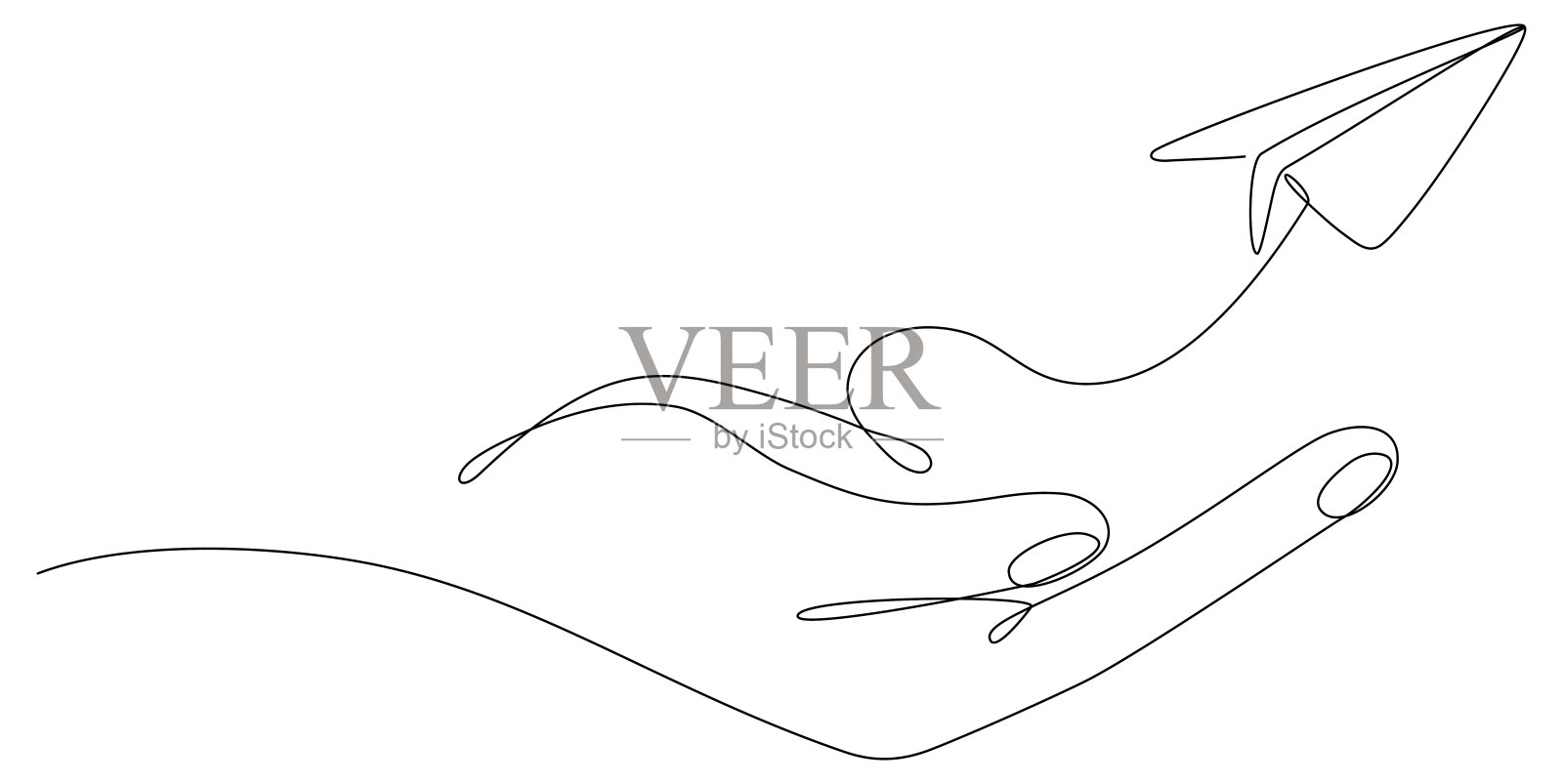 连续画线手捧飞纸飞机。插画图片素材