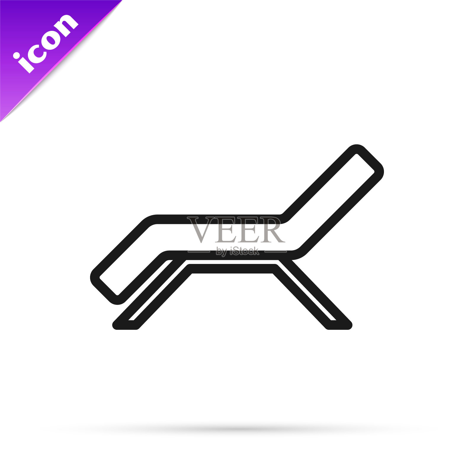 黑线太阳床图标孤立在白色背景。太阳懒人。向量插画图片素材