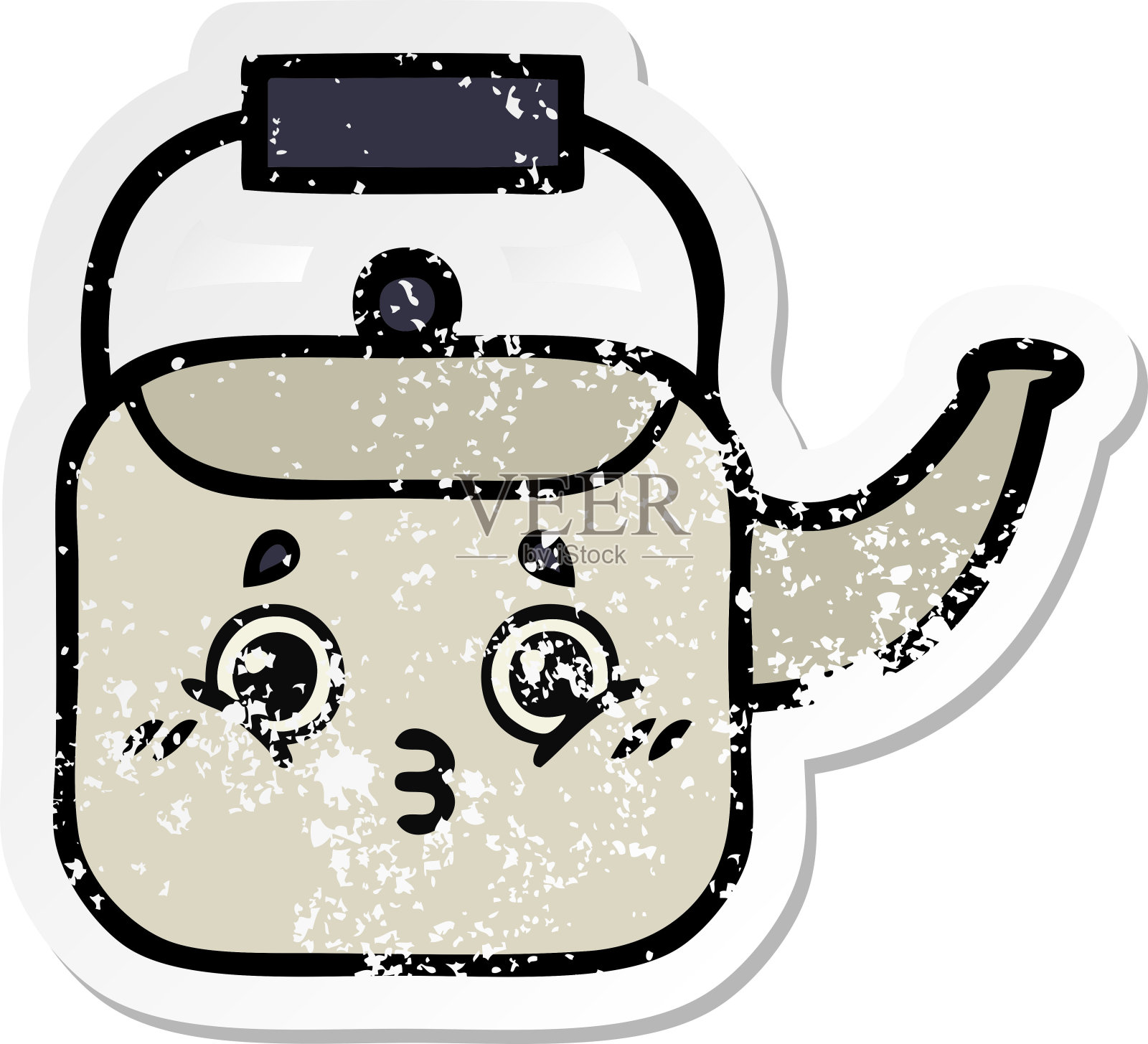 一个可爱的卡通水壶的心疼贴纸插画图片素材