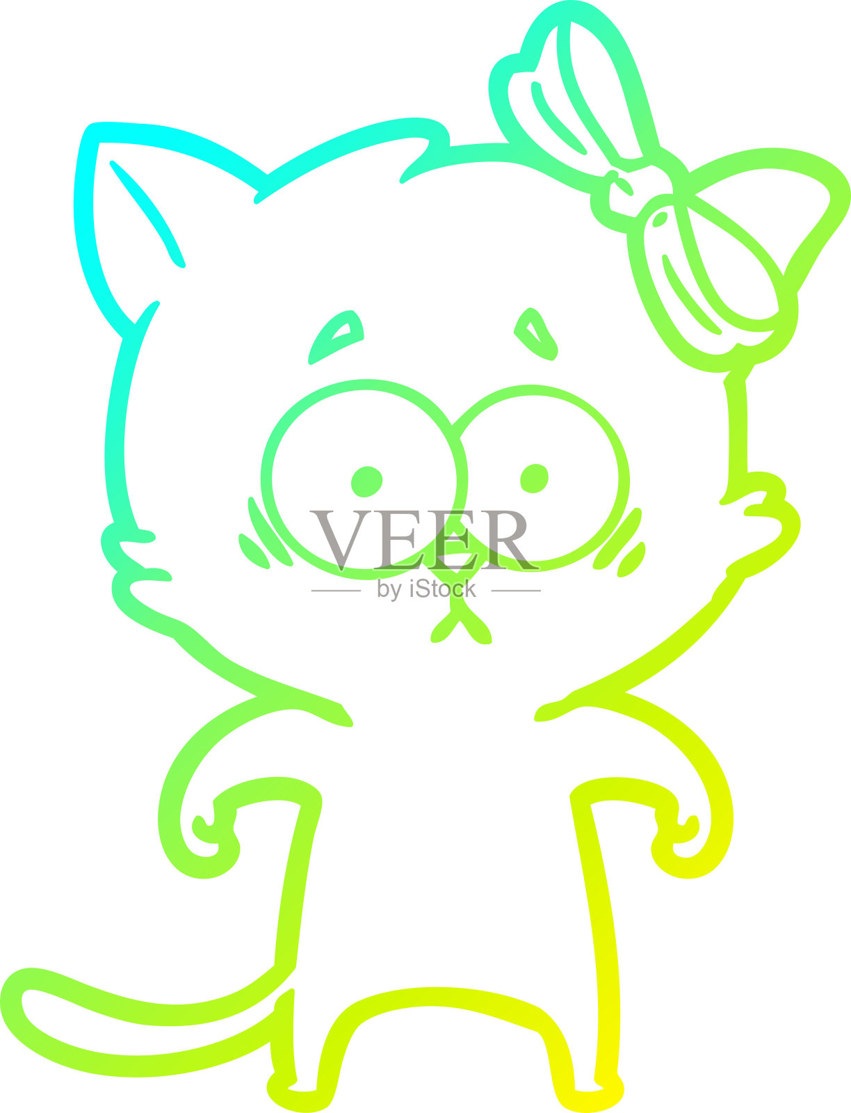 冷梯度线绘制的卡通猫插画图片素材
