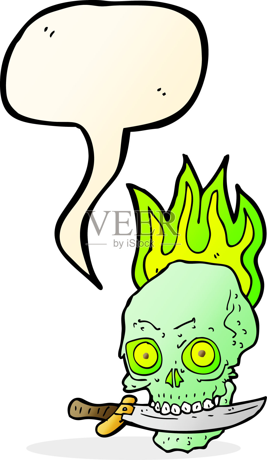 卡通海盗头骨与刀在牙齿与语音气泡插画图片素材