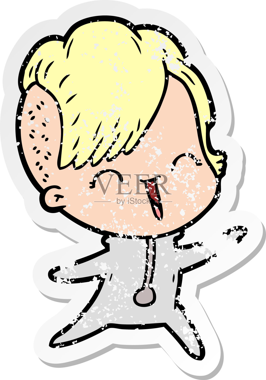 一个快乐的卡通潮女孩的心疼贴纸插画图片素材