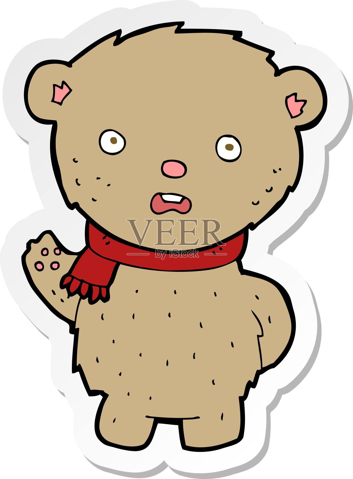 贴纸的卡通泰迪熊戴着围巾插画图片素材