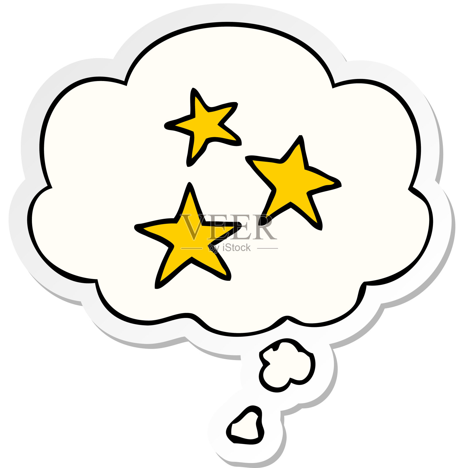 卡通明星符号与思想泡泡作为印刷贴纸插画图片素材