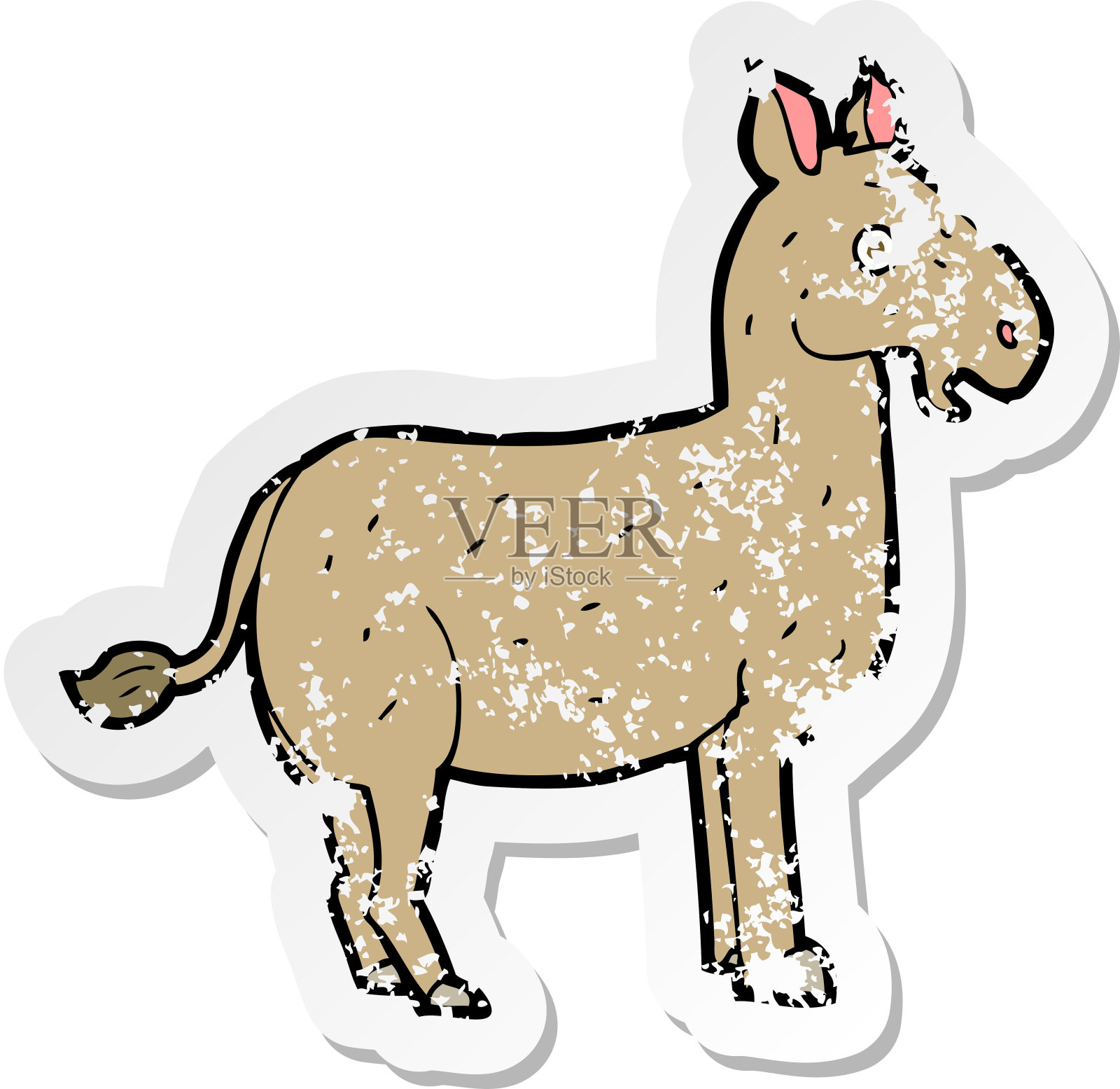 一个卡通骡子的复古心疼贴纸插画图片素材