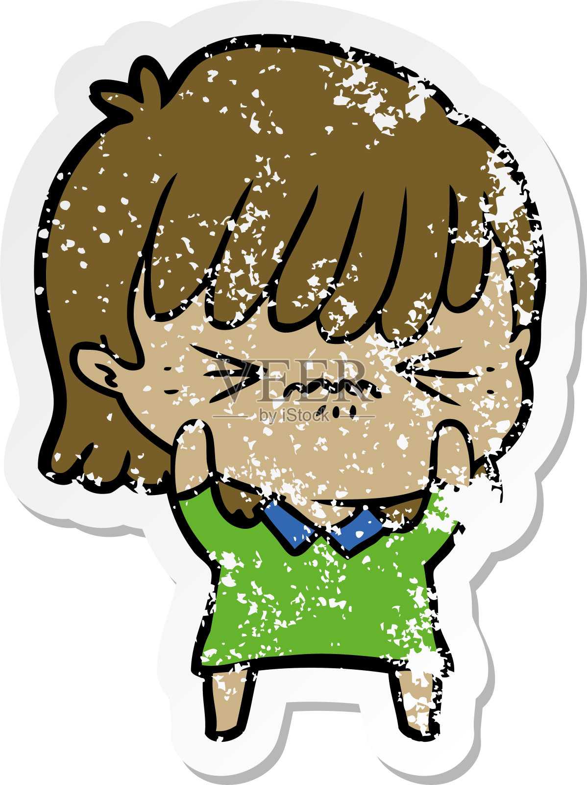 一个恼怒的卡通女孩的苦恼贴纸插画图片素材