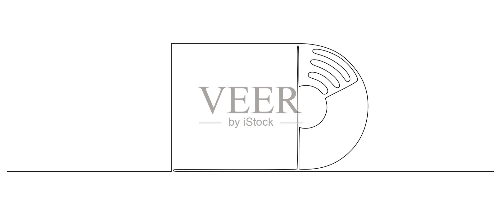 一个连续的线绘制黑胶唱片。复古的黑色磁盘和复古的声音专辑在简单的线性风格。可编辑的中风。涂鸦矢量插图插画图片素材