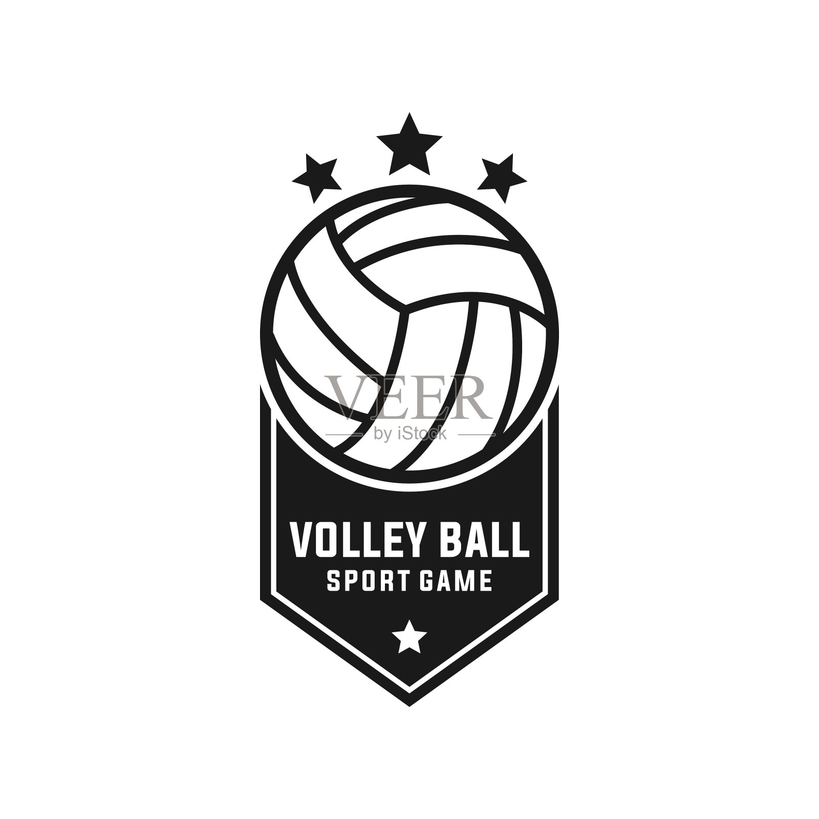 排球徽章矢量模板。体育截击图形插图徽章补丁风格。插画图片素材
