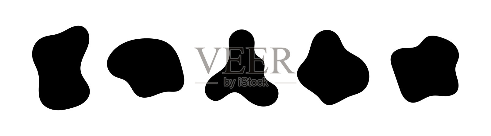 黑色不规则形状变形虫有机图形元素合集。隔离在白色背景上。涂鸦插画概念插画图片素材