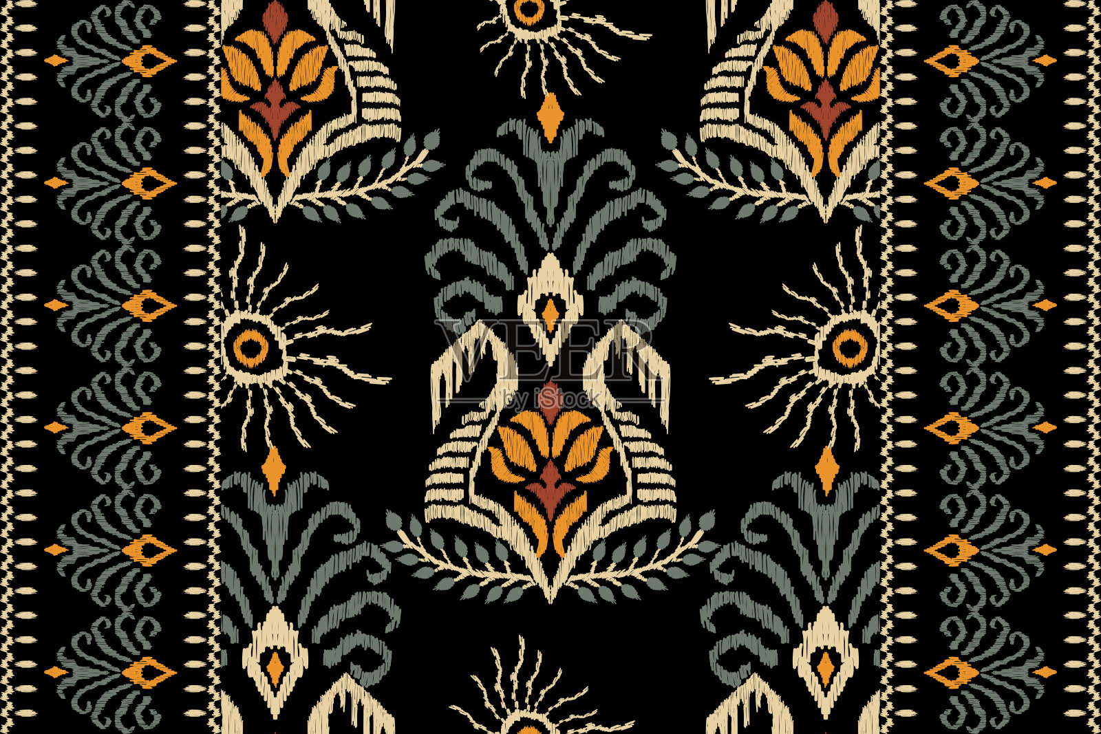 伊卡特花涡纹刺绣插画图片素材