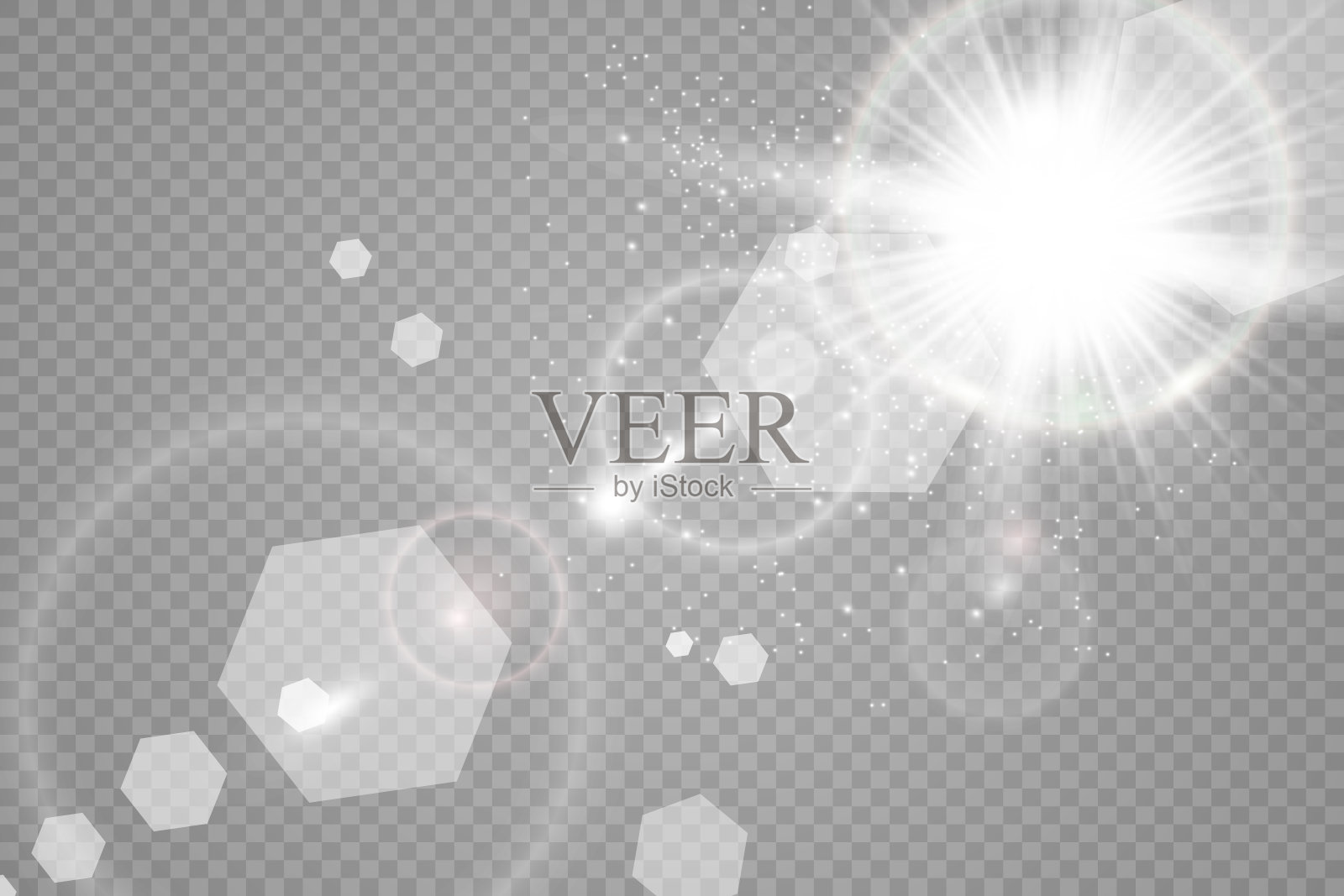 特殊镜头闪光，光效好。闪光灯发出光线和探照灯。今市子。白光闪烁。美丽的星光来自光线。太阳是背光的。明亮美丽的星星。阳光。眩光。插画图片素材