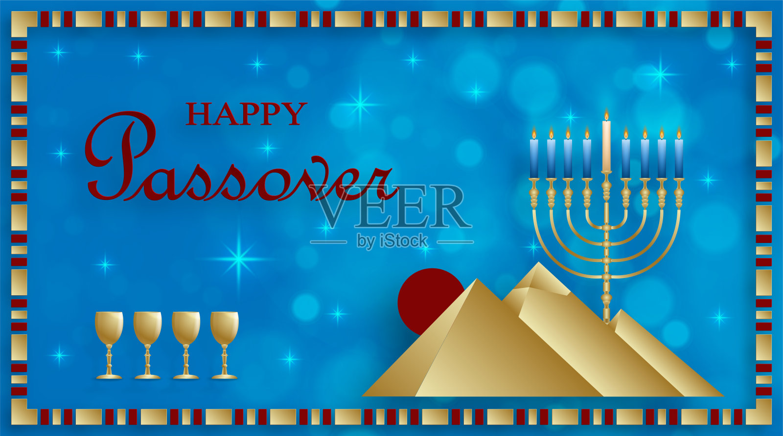 快乐逾越节卡片，Pessah节日与漂亮和创造性的犹太符号插画图片素材