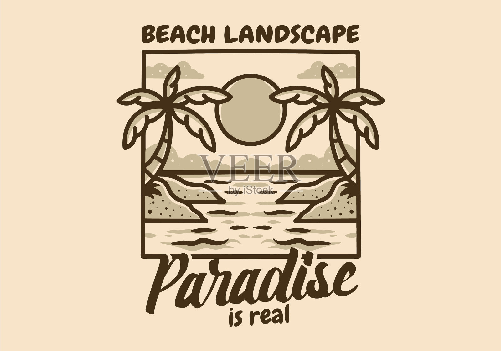 在方框上绘制海滩景观插画图片素材