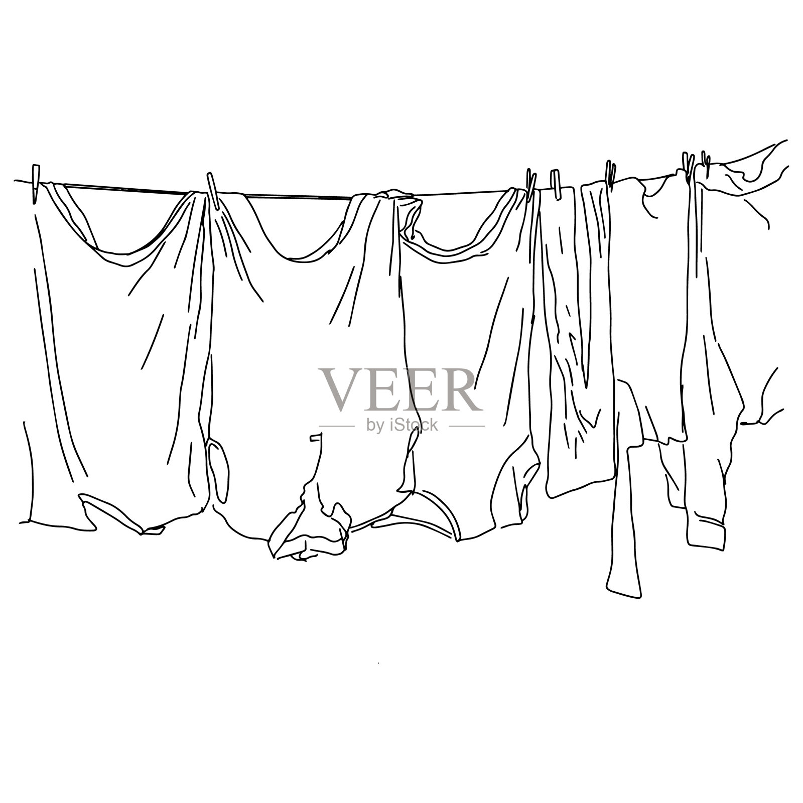 细亚麻和t恤晾在一根绳上插画图片素材