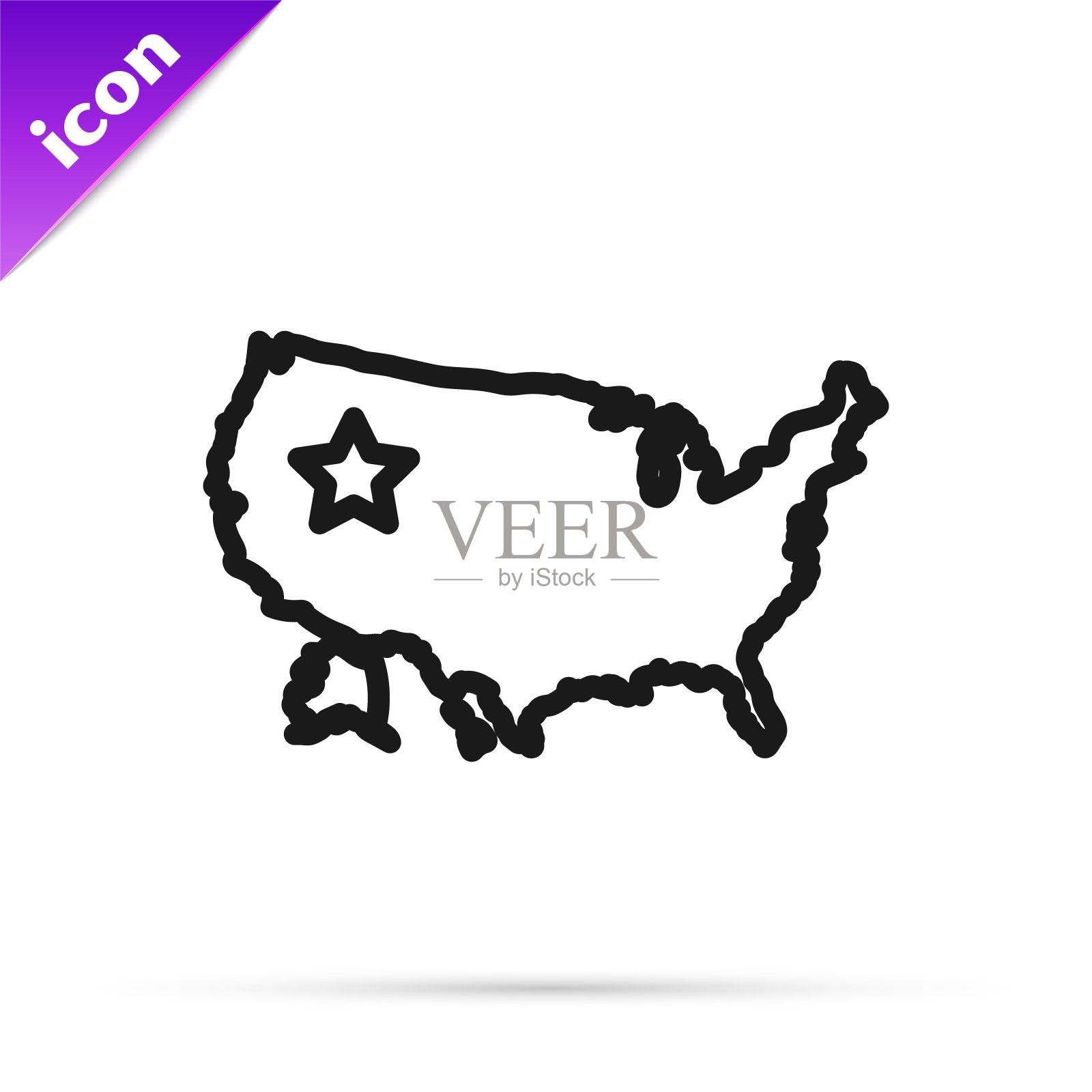 黑线美国地图图标孤立在白色背景。美利坚合众国地图。向量插画图片素材