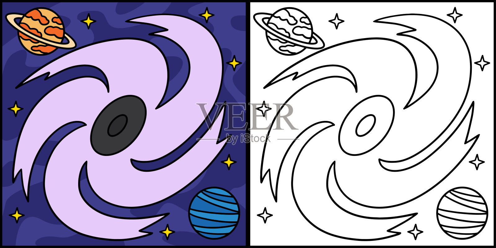 黑洞着色页彩色插图插画图片素材