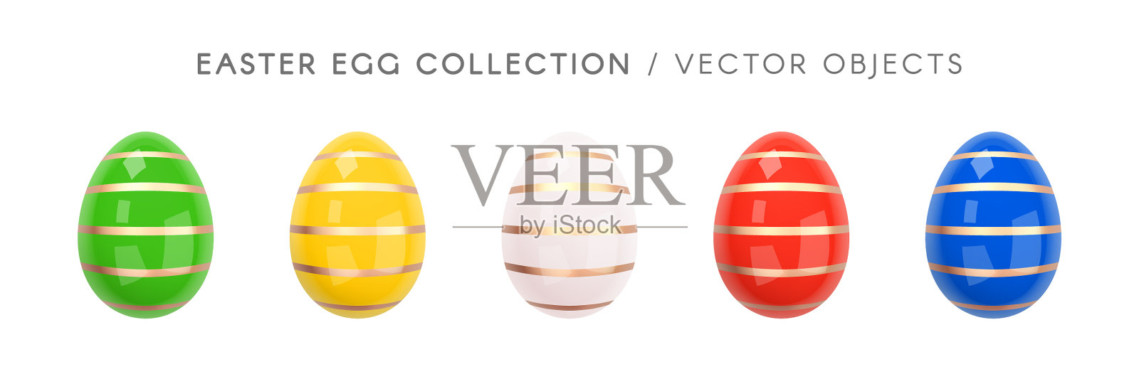 一套复活节彩蛋，绿色，黄色，白色，红色，蓝色图标素材