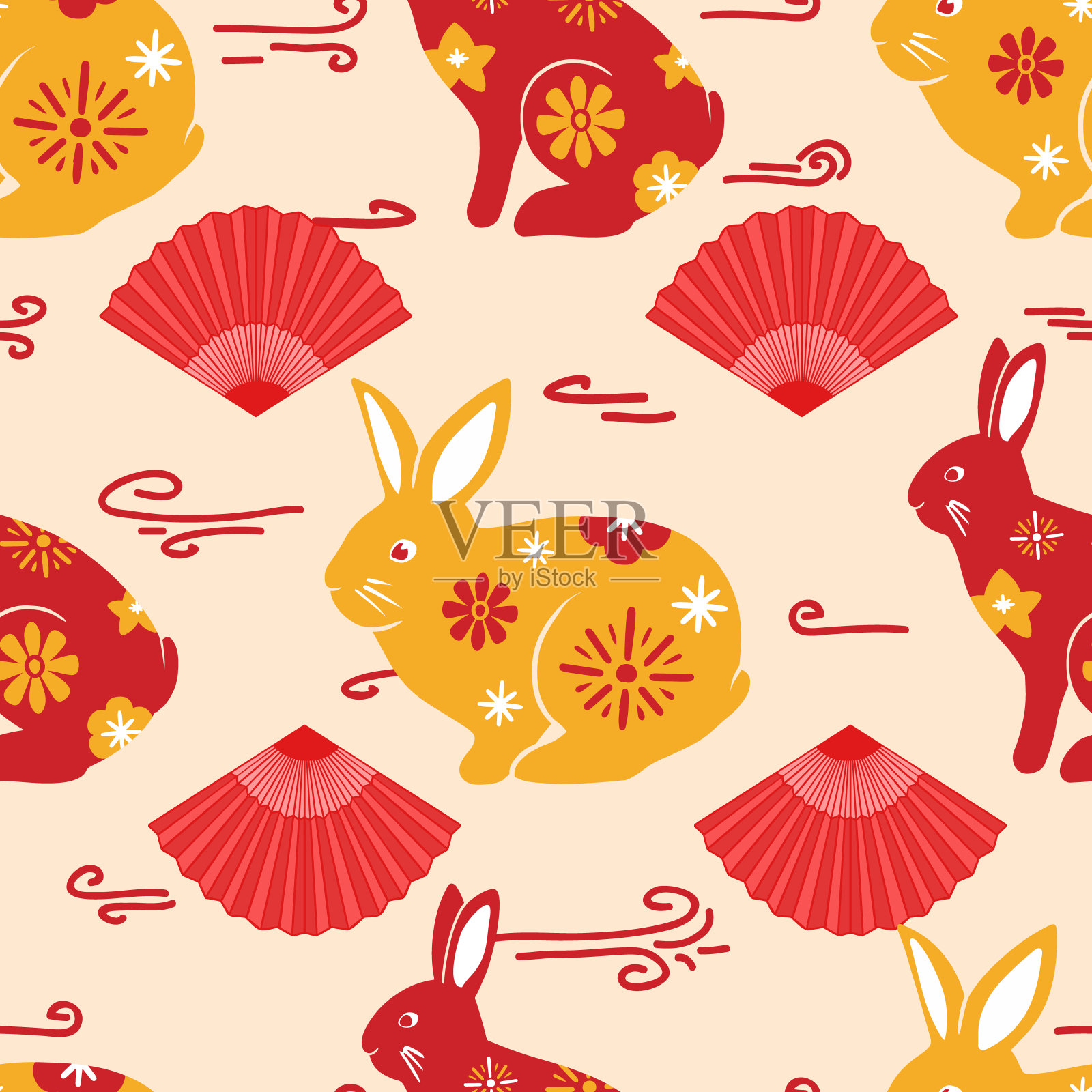 中国兔年2023矢量重复模式插画图片素材
